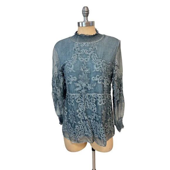 Soft Surroundings Silk Embroidered Tunic Blouse Petite Small PS - Picture 2 of 6
